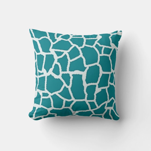 Dark Turquoise Giraffe Animal Print Throw Pillow (Front)