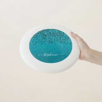 Dark Turquoise Glittery Gradient Girly Calligraphy Wham-o Frisbee by designs4you at Zazzle