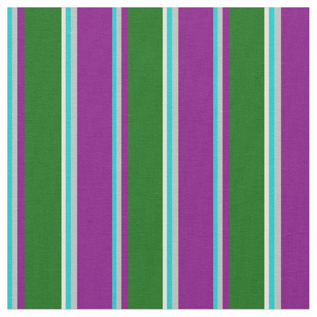 Dark Turquoise, Grey, Purple, Green & Light Cyan Fabric (Close Up)