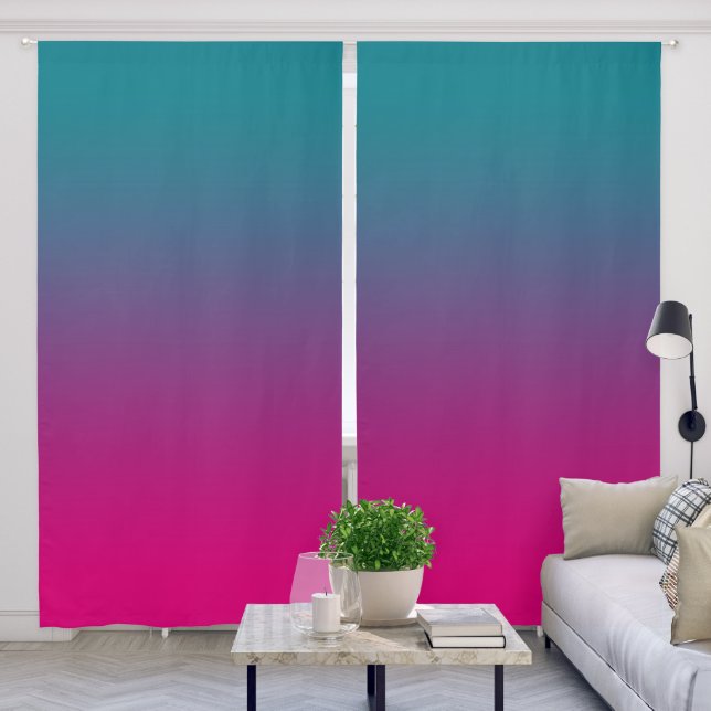 Dark Turquoise Hot Pink Gradient Blackout Curtains (Living Room)