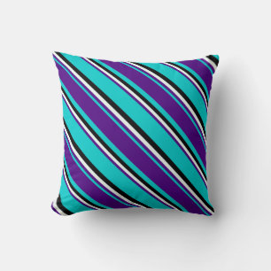 Dark Turquoise, Indigo, Mint Cream & Black Colored Throw Pillow