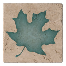 Dark Turquoise Leaf on Cream Trivet