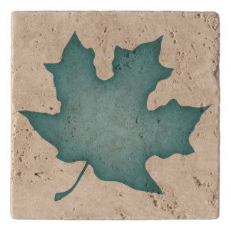 Dark Turquoise Leaf on Cream Trivet