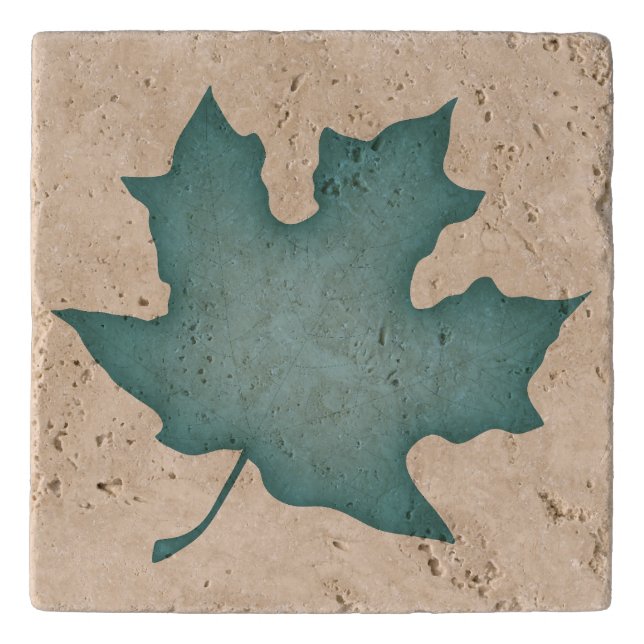 Dark Turquoise Leaf on Cream Trivet (Front)