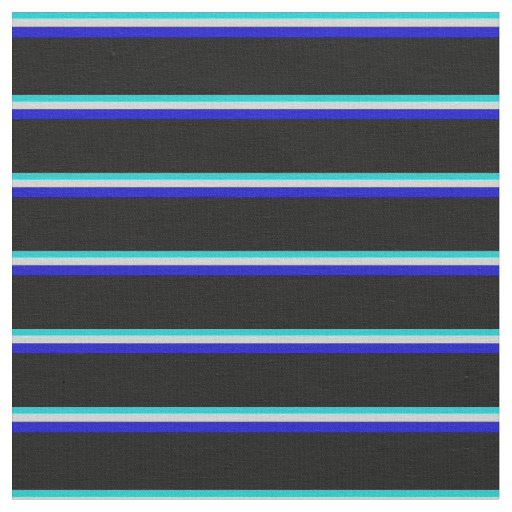 Dark Turquoise, Light Gray, Blue & Black Stripes Fabric