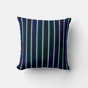 Dark Turquoise, Light Gray, Blue & Black Stripes Throw Pillow