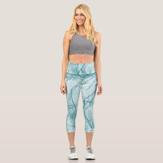 Dark Turquoise Marble Look Capri Leggings