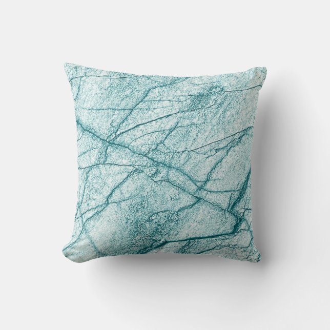 Dark Turquoise Marble Look Throw Pillow (Front)