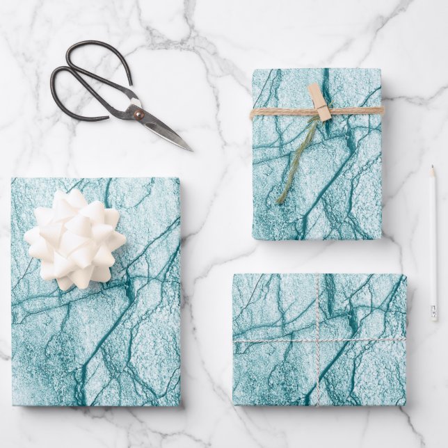 Dark Turquoise Marble Look Wrapping Paper Sheets (Front)