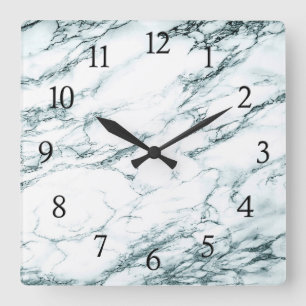 Dark Turquoise Marble w Black Numbers Square Wall Clock
