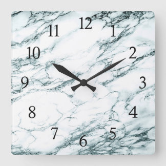 Dark Turquoise Marble w Black Numbers Square Wall Clock
