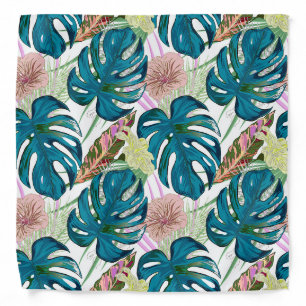 Dark turquoise monstera, delicate peach and yellow bandana