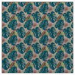 Dark turquoise monstera, delicate peach and yellow fabric