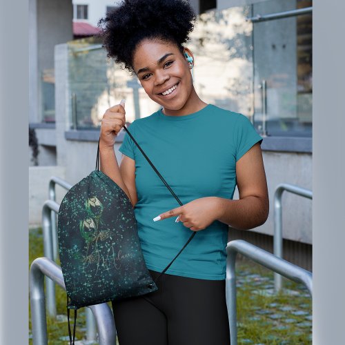 Dark turquoise pattern with roses  drawstring bag