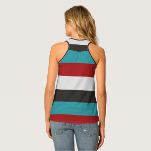 Dark Turquoise Red Black Stripes Pattern Tank Top