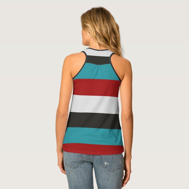 Dark Turquoise Red Black Stripes Pattern Tank Top (Back Full)