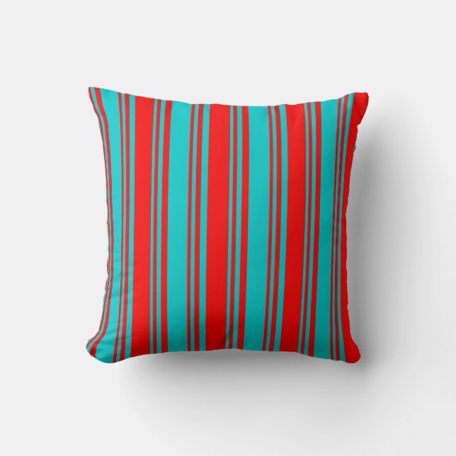 Dark Turquoise & Red Colored Pattern Throw Pillow (Front)