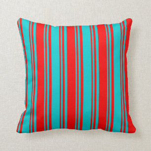 Dark Turquoise & Red Colored Pattern Throw Pillow