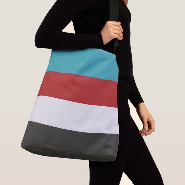 Dark Turquoise Red Gray Striped Pattern Crossbody Bag (Close Up)