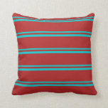 [ Thumbnail: Dark Turquoise & Red Striped/Lined Pattern Pillow ]