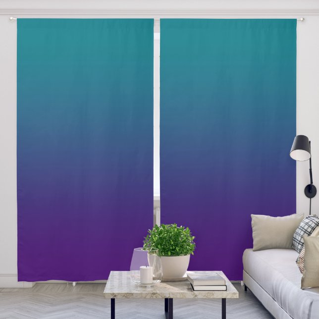 Dark Turquoise Royal Purple Gradient Blackout Curtains (Living Room)