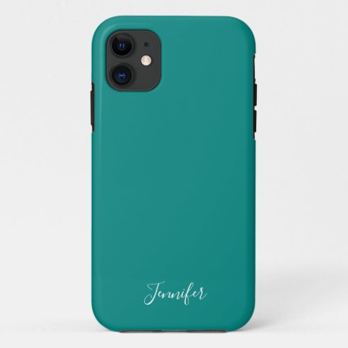 Dark Turquoise Solid Color Custom Monogram iPhone 11 Case