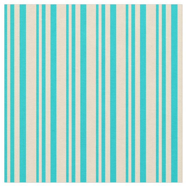 Dark Turquoise & Tan Colored Striped Pattern Fabric (Close Up)