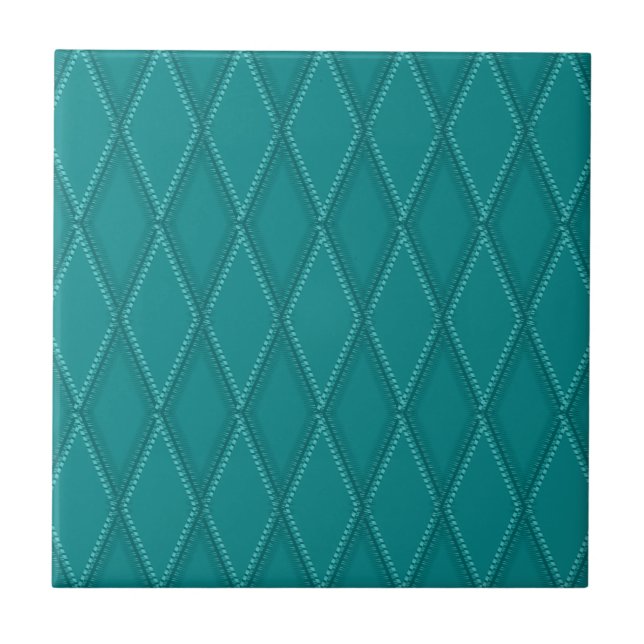 Dark Turquoise Teal Diamond Pattern Ceramic Tile (Front)
