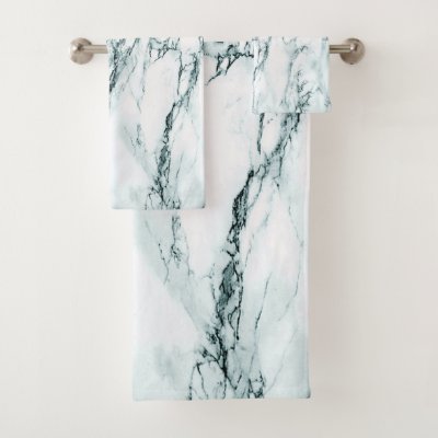 Dark Turquoise Vein Marble Look Bath Towel Set