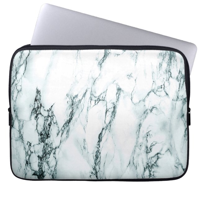 Dark Turquoise Vein Marble Look Laptop Sleeve (Front)