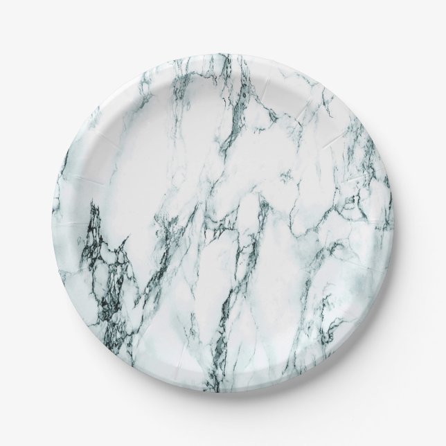 Dark Turquoise Vein Marble Look Paper Plates (Front)