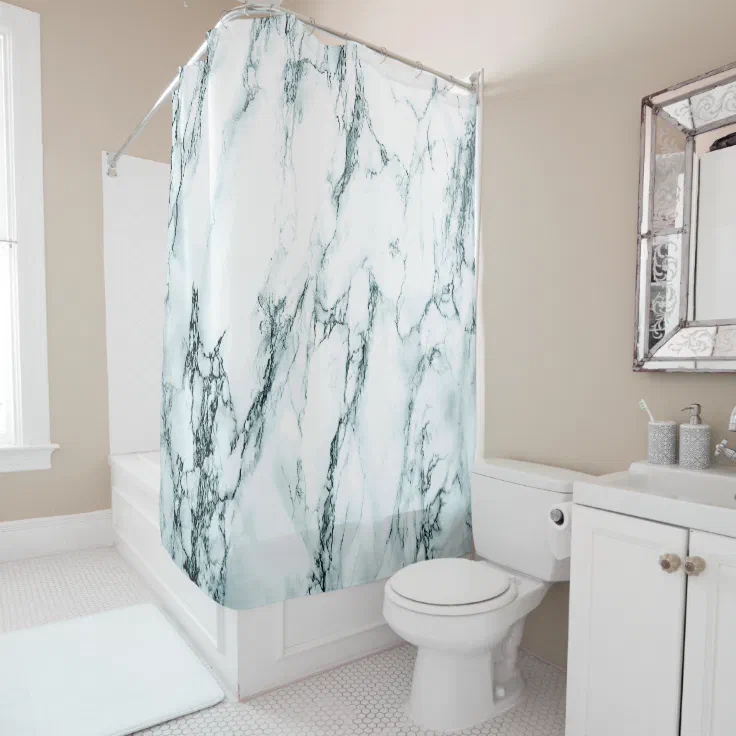 Dark Turquoise Vein Marble Look Shower Curtain Zazzle