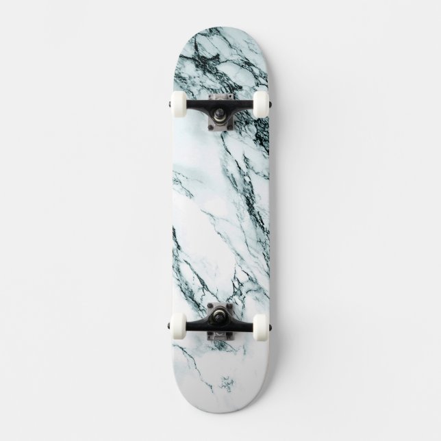 Dark Turquoise Vein Marble Look Skateboard Deck (Front)