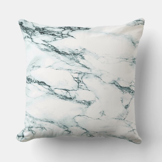 Dark Turquoise Vein Marble Look Throw Pillow (Front)
