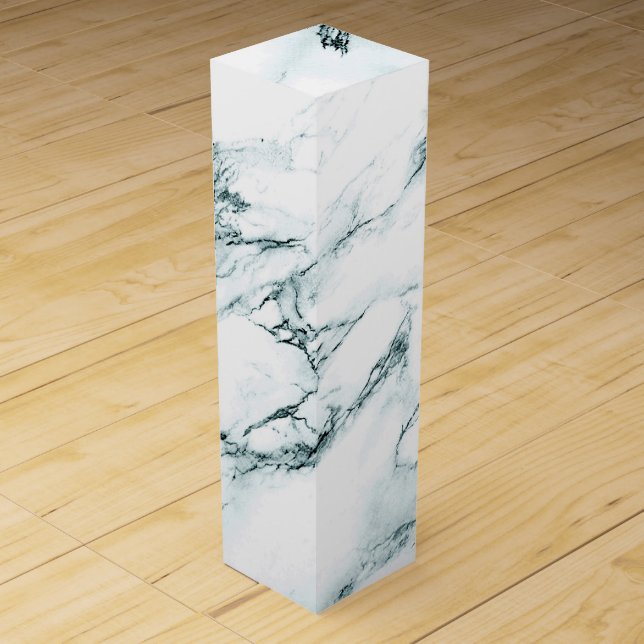 Dark Turquoise Vein Marble Look Wine Box (Front)