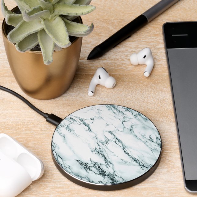 Dark Turquoise Vein Marble Look Wireless Charger (Desk 2)
