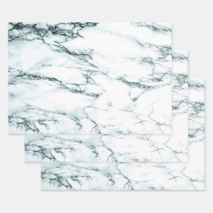 Dark Turquoise Vein Marble Look Wrapping Paper Sheets