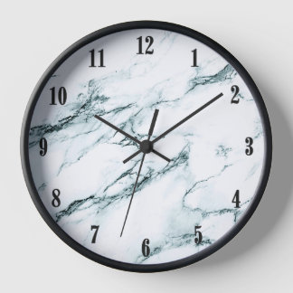 Dark Turquoise Vein Marble w Black Numbers Clock