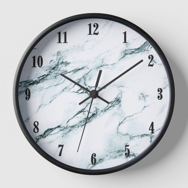 Dark Turquoise Vein Marble w Black Numbers Clock (Front)