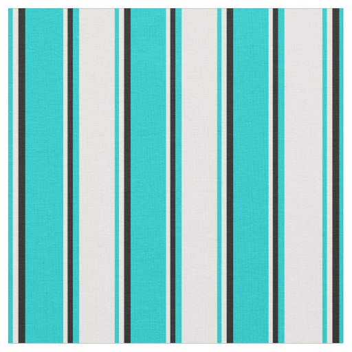 Dark Turquoise, White, and Black Stripes Pattern Fabric