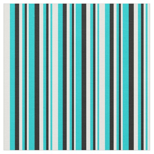 Dark Turquoise, White & Black Lines Pattern Fabric