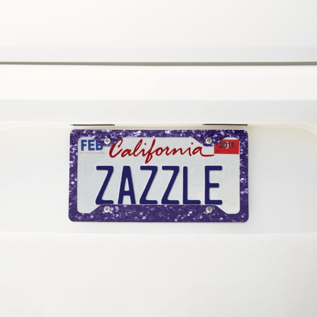 Dark ultra violet purple glitter sparkles license plate frame (On Car)