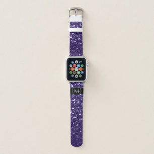 Dark ultra violet purple glitter sparkles Monogram Apple Watch Band