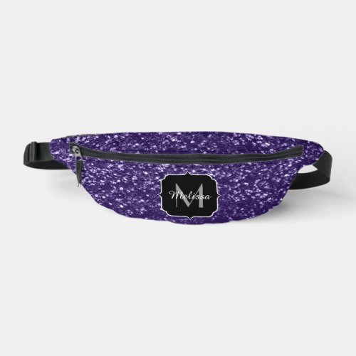 Dark ultra violet purple glitter sparkles Monogram Fanny Pack