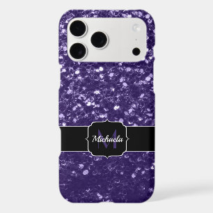 Dark ultra violet purple glitter sparkles Monogram iPhone 17 Pro Max Case
