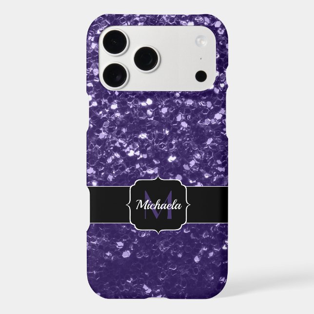 Dark ultra violet purple glitter sparkles Monogram Iphone Case (Back)