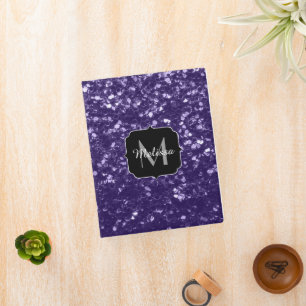 Dark ultra violet purple glitter sparkles Monogram Mini Binder