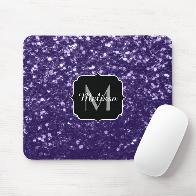 Dark ultra violet purple glitter sparkles Monogram Mouse Pad (With Mouse)
