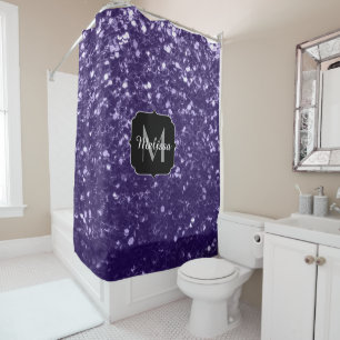 Dark ultra violet purple glitter sparkles Monogram Shower Curtain