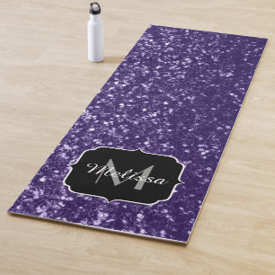 Dark ultra violet purple glitter sparkles Monogram Yoga Mat